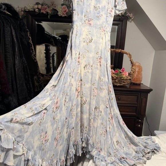 Rare LoveShackFancy Silk Dress Blue floral 0 - Picture 10 of 14